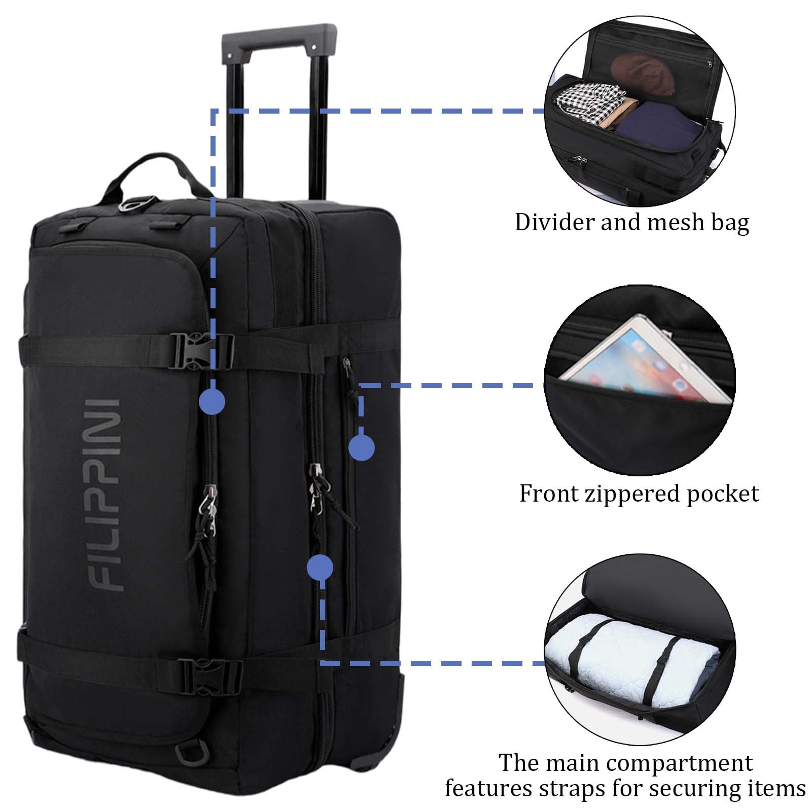 80L Mochila con Ruedas Bolsa de Viaje con Ruedas Maleta Mochila Deporte Gimnasio Senderismo Gym Impermeable Trolley De Lona Equipaje Grande Maleta Suitcase Wheeled Travel Bag (Gris Oscuro)
