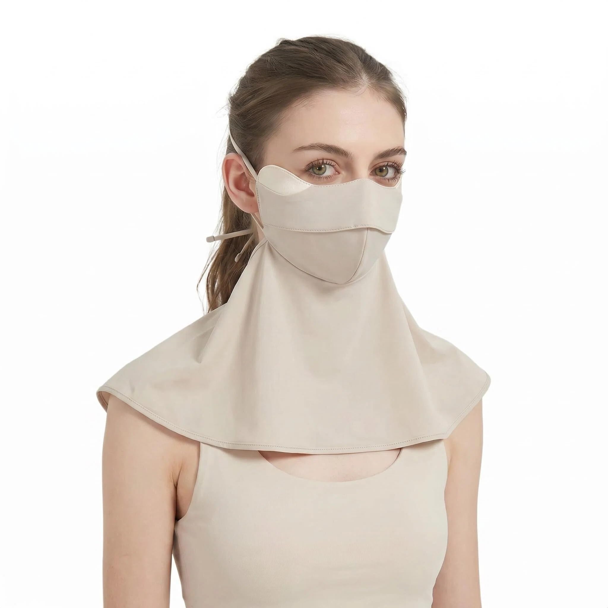 Sonnenschutz Maske UPF50+ mit integriertem Nacken- und Brustschutz, kühlende Seideneinsätze innen an Schlüsselzonen, atmungsaktiv & waschbar für Radfahren, Wandern & Outdoor