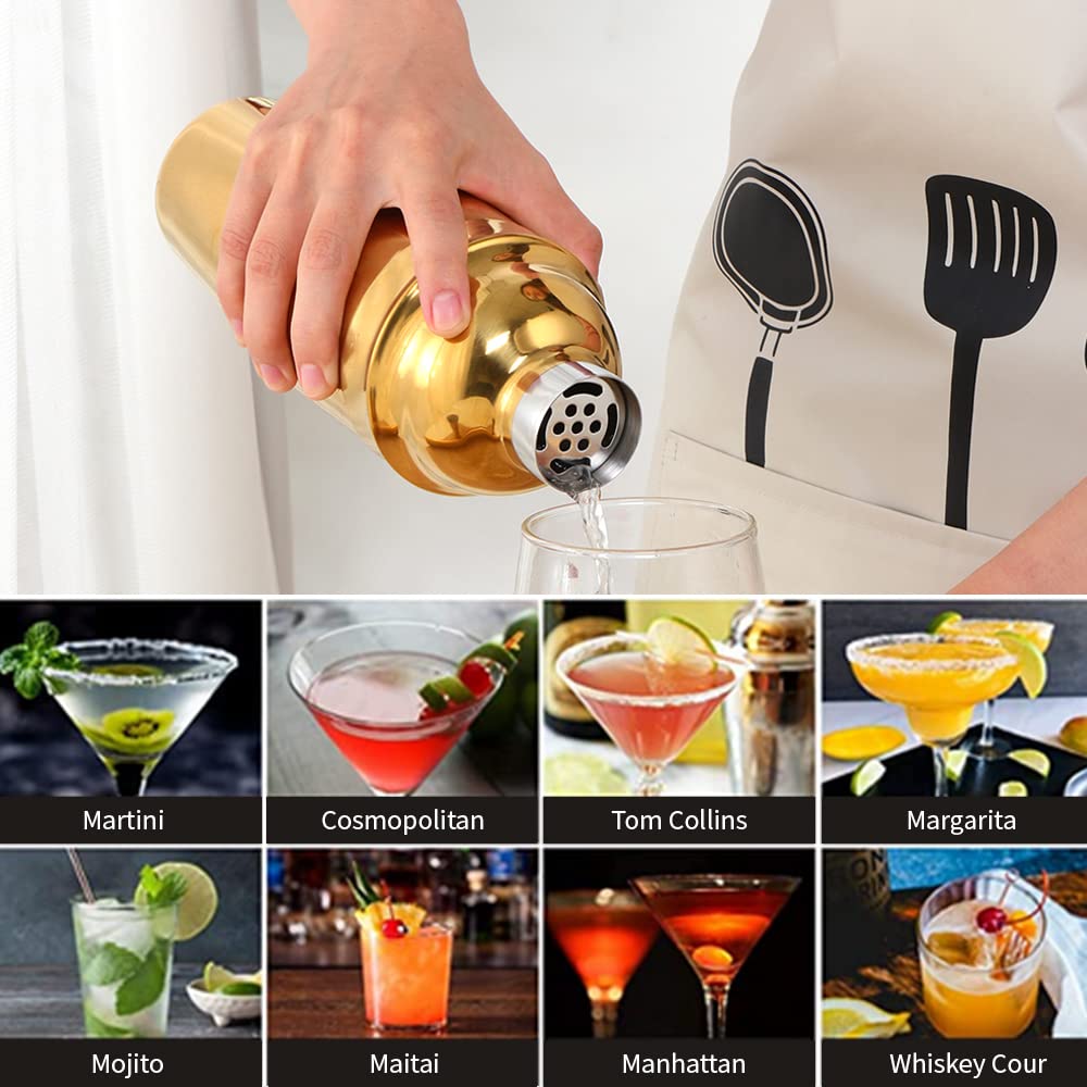 Coctelera,Cocktail Shaker Juego De Coctelera Arcoíris Acero Inoxidable 1 A 5 Piezas, 750 Ml, con Colador, Vaso Medidor, Kit Barman, Herramienta Barra(Dark Grey)