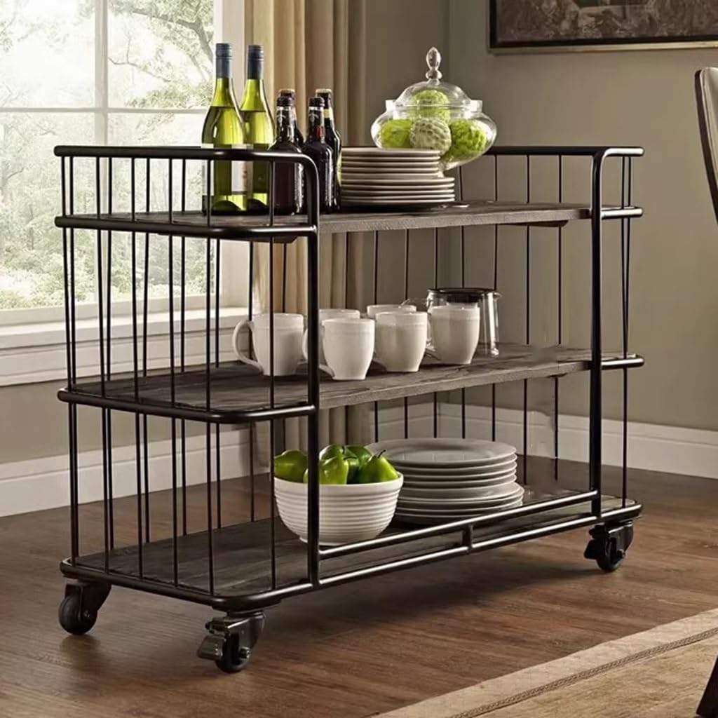 Carrello da portata a 3 livelli con ruote, carrello industriale in metallo per sala da pranzo, lavanderia e bagno, bordi rialzati per la sicurezza, soluzione versatile per riporre oggetti
