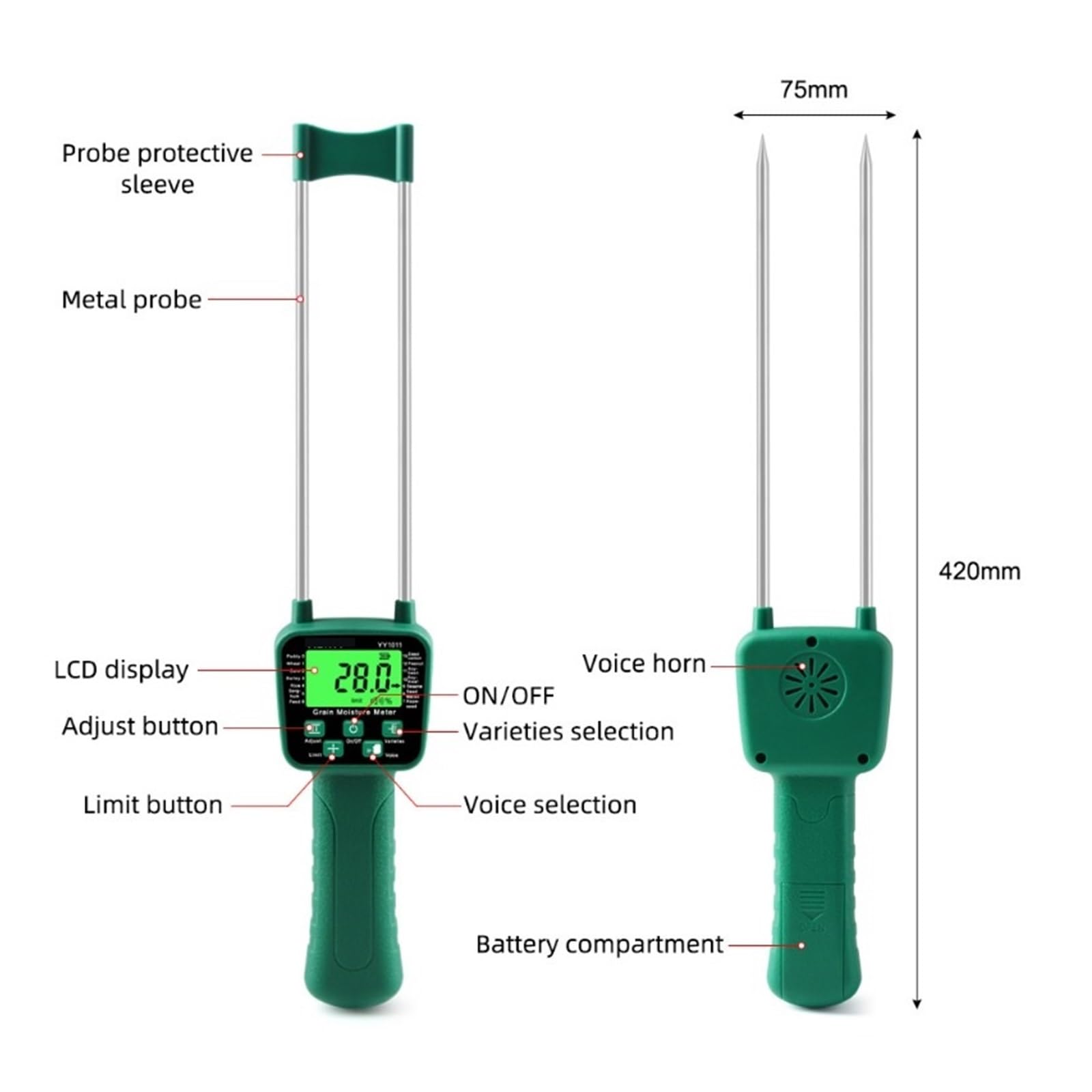 Igrometro Digitale for Cereali Misuratore di umidità for Sonda in Metallo Sensori Ad Alta Sensibilità Tester LCD for Mais Riso Fagioli Frumento
