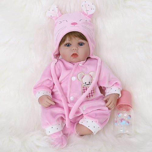 ENADOLL Reborn Baby Doll realista de vinilo de silicona rosa ratón bebé de 16 pulgadas con peso de cuerpo suave realista muñeca de regalo para