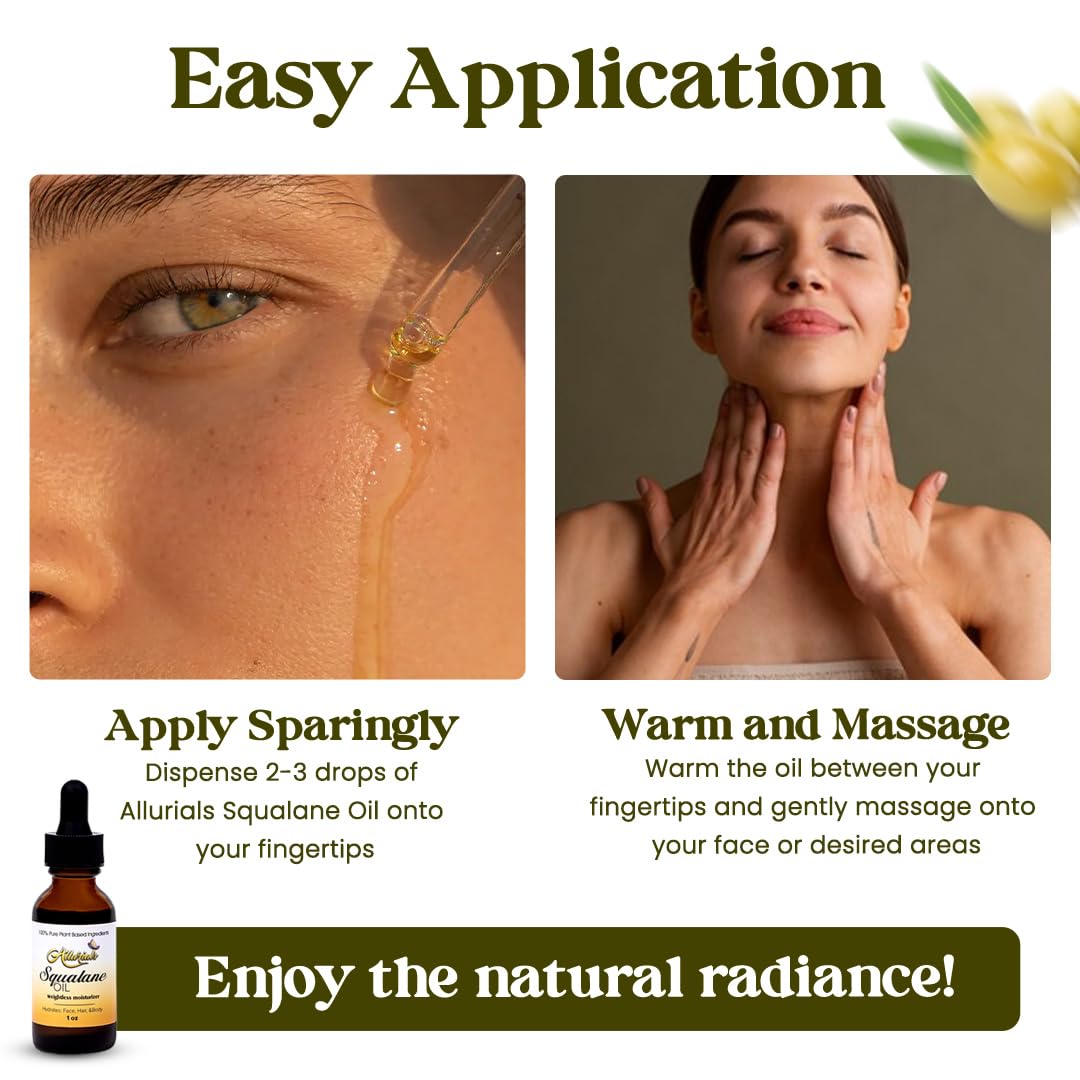 Allurials 100% Organic & All Natural Plant-Based Squalane Oil for Face, Hair, & Body, Cold Pressed and Unrefined Premium Grade Multipurpose Facial Oil for Moisturize, Smooth, and Soften Skin - 1 Oz - Image 5