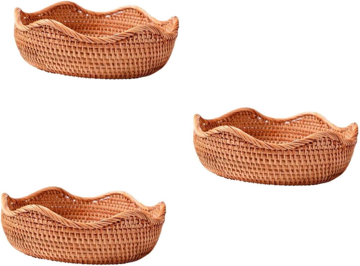 Didiseaon 3pcs Bread Serving Fruit Basket Rattan Tabletop Basket Kitchen Hanging Tray