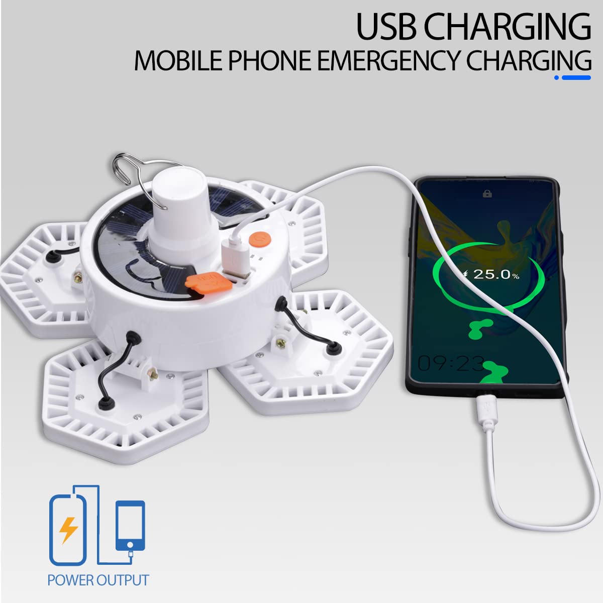 Lampe camping solaire 169 LED pour extérieur, lanterne de tente USB, rechargeable, avec télécommande, batterie externe, lampe de travail, lampe de camping, 5 modes, étanche à 360 °, 10 000 lumens