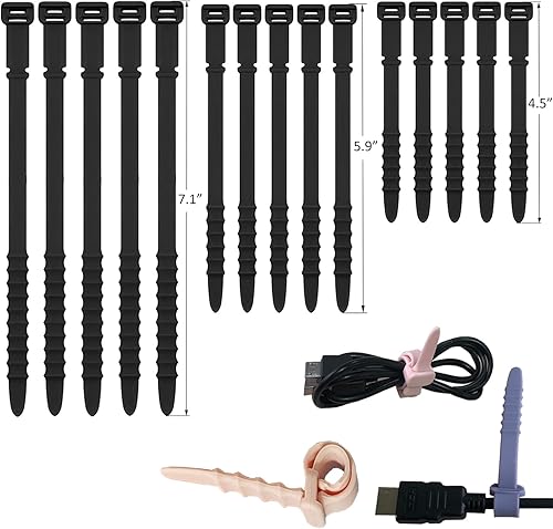 Bridas de silicona, bridas reutilizables, correas de goma para gestión de cables, organizador de cables de silicona elástica para oficina en casa,