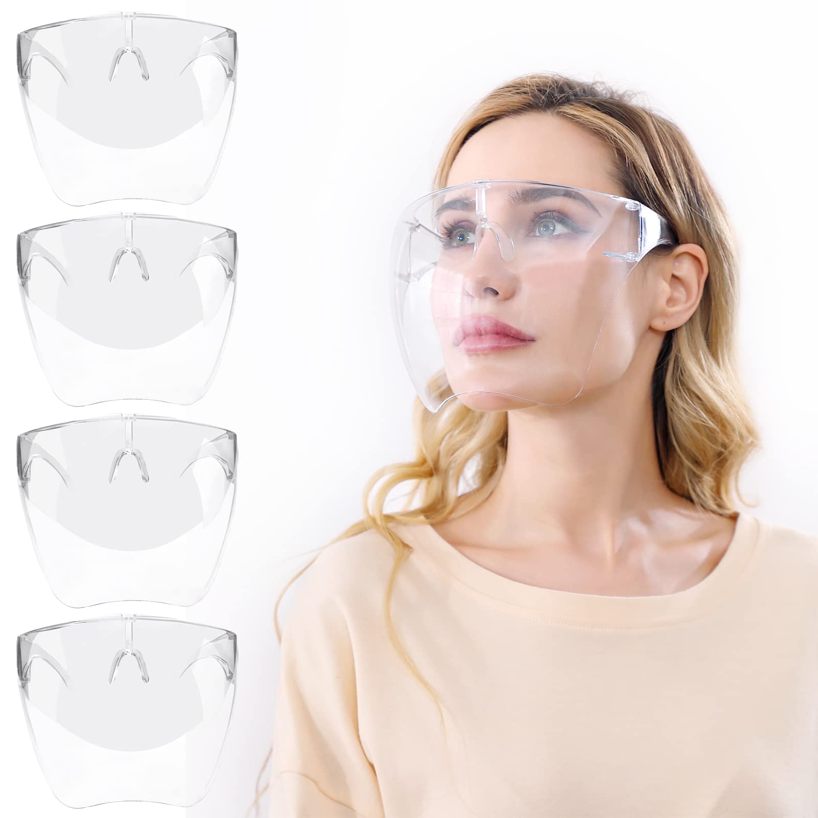 Face Shield with Glasses,Anti-Fog Clear Full Face Mask Shield Ultra Clear Reusable Breathable See Through Protective Plastic Face Shield Mask Droplet Splash Guard for Adults Women Men