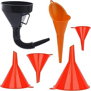 Universal Funnel 6-part Set 1Plastic Black Funnel Gasoline Engine Funnel with Extendable Flexible Spout for Car Motorcycles,4 Mini Filling Funnel for Kitchen or Workshop, Oil Long Mouth Funnel