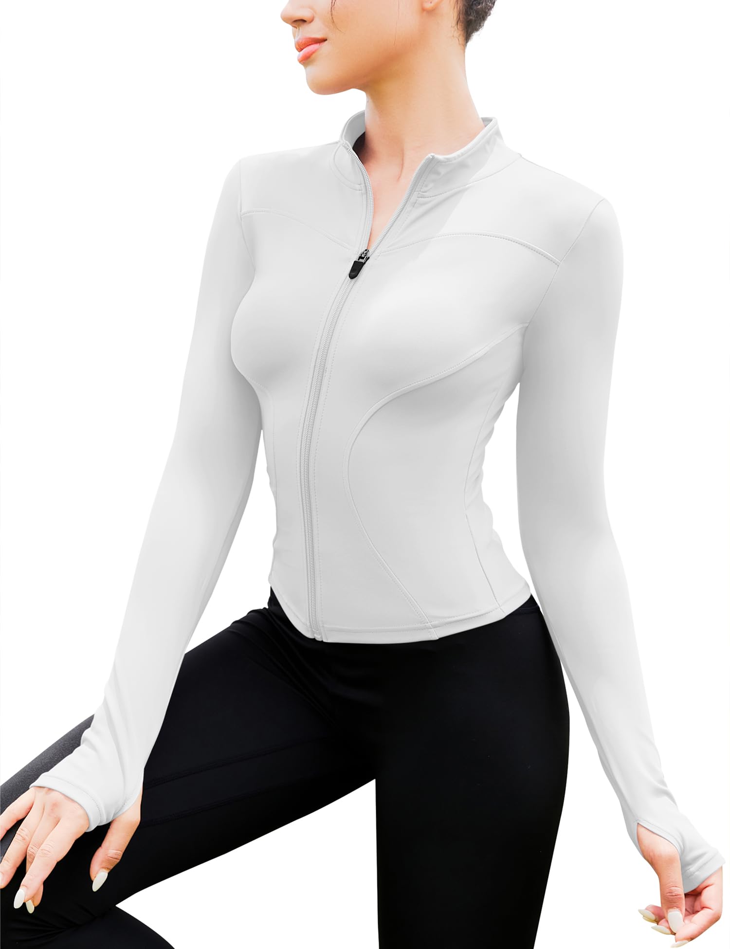 EFFAN T-Shirts de Sport Femme à Manche Longues Tops Fermeture Éclair Fitness Running Yoga Tee Shirt
