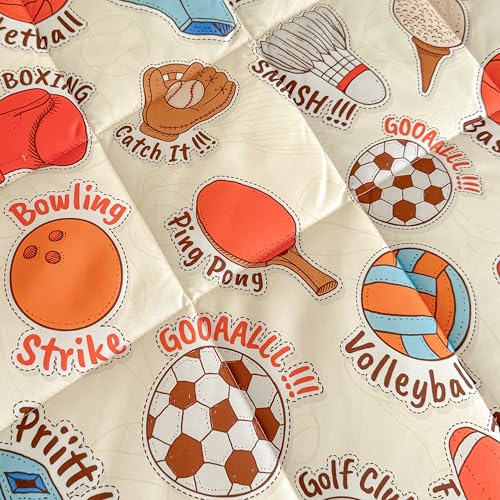 Image of Tailor Shop 4 Pieces Toddler Sports Bedding Toddler Basketball Football Baseball Comforter for Boys Bed in A Bag Includes Quilted Comforter Fitted Sheet Top Sheet and Pillow Case