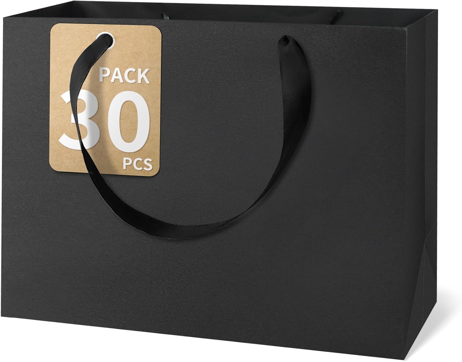 Black Gift Bags With Handles, 12.5x4.5x11 Inch Sturdy Kraft Paper Gift Bags 30 Pcs, Bulk for Wedding, Party, Birthday, Business and Shopping, Large Size Black-L-30-pcs