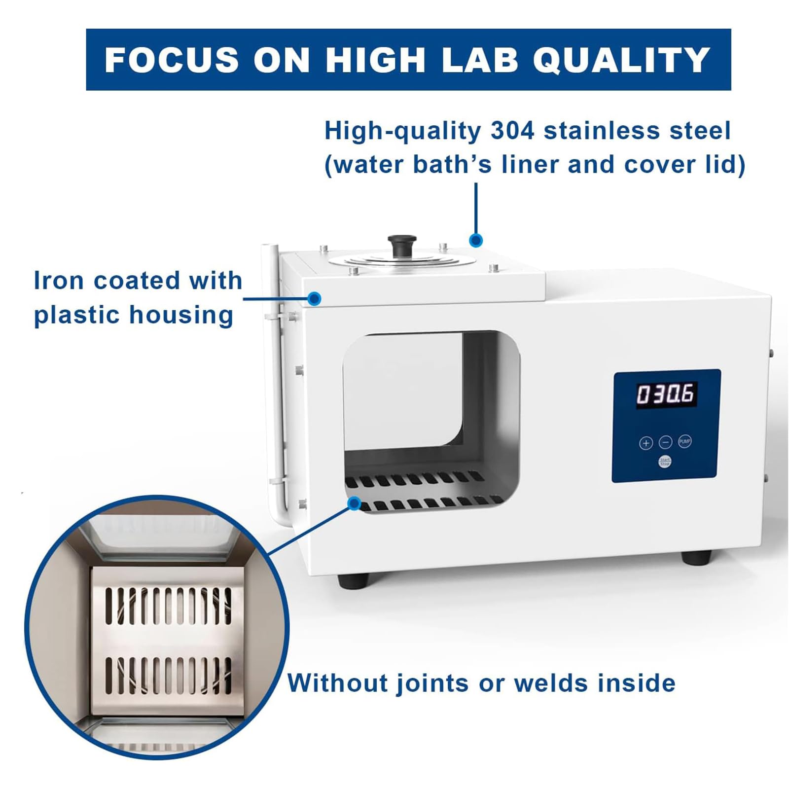 Baño María De Laboratorio, Calentador Termostático RT-95 °C con Ventanas Visibles, Bomba De Agua - Caudal 6 L/min, Gran Capacidad 8 L, para Secado Y Concentración De Muestras Químicas