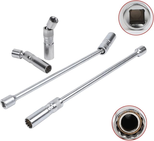 MOTOCOCHE 4PCS 14/16mm 12 Point Spark Plug Socket Set, 3/8 Drive Magnetic Thin Wall Spark Plug Socket Compatible with BMW Nissan Benz etc. ( 360° Swivel & Cr-V Steel)