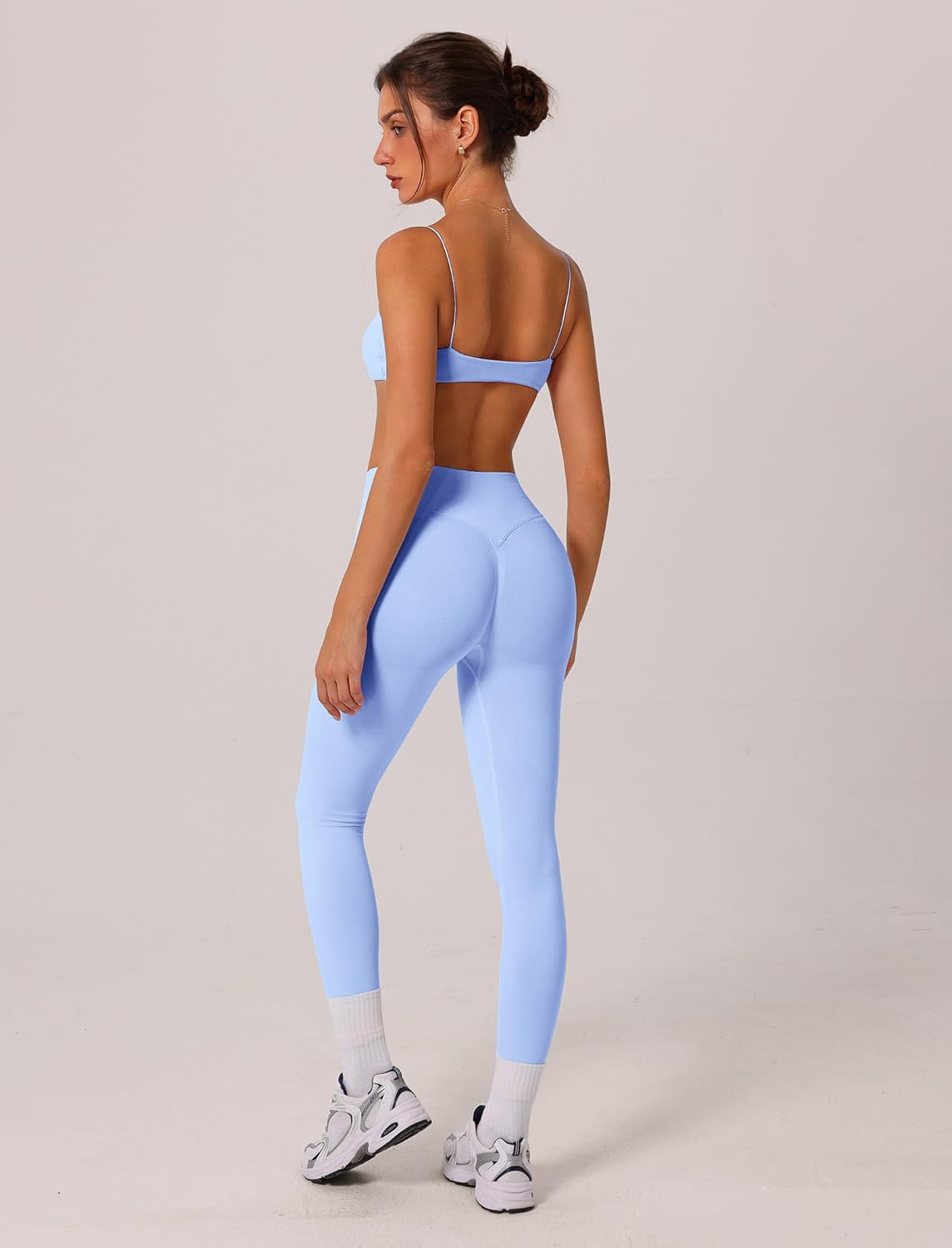 ABOCIW Workout Sets for Women 2 Piece Seamless Bandeau Strappy Sports Bra High Waist Leggings Yoga Gym Work Out Clothes