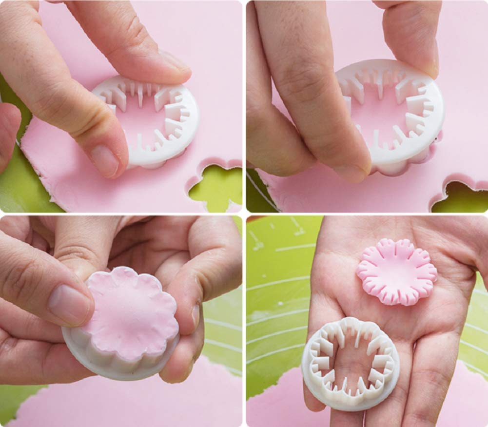 Moldes de fondant para decoración de pasteles, cortador de émbolo de galletas para tartas, moldes de pasta de goma para manualidades, hojas de flores, mariposas, forma de corazón, moldes de decoración 8