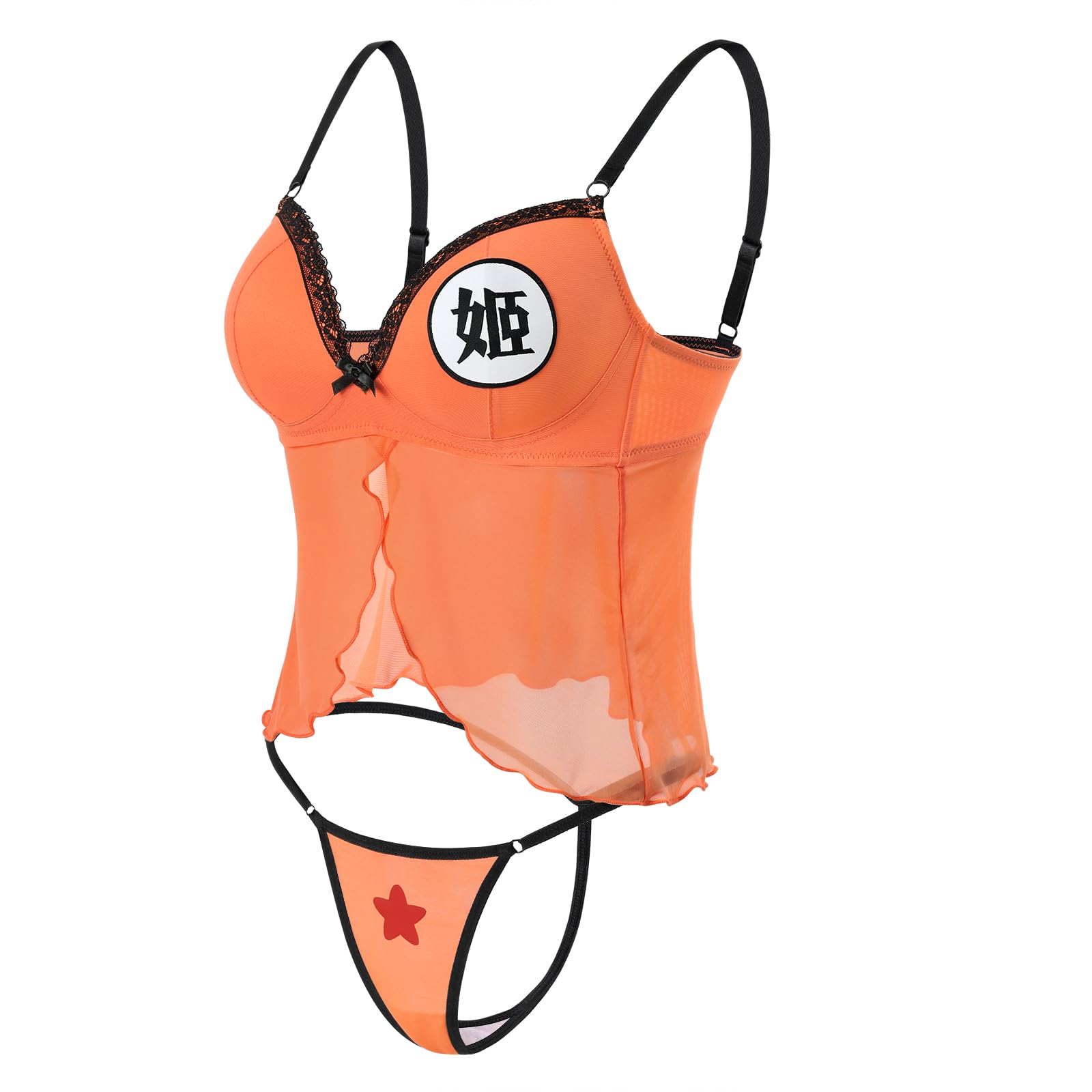 Littleforbig Women Nightwear Lace Strap Chemise Halter V Neck Sleepwear - Wish Ball Anime Lingerie Set