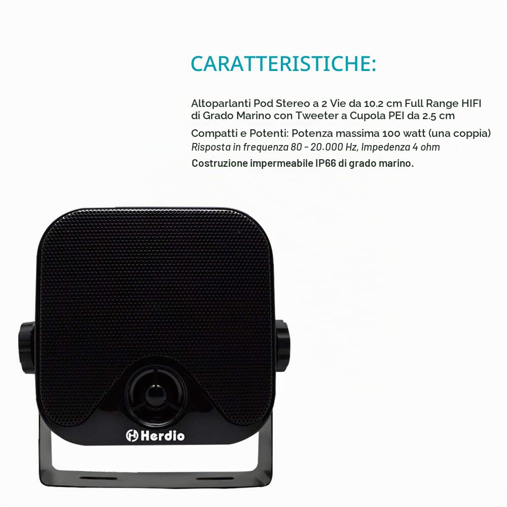Herdio Diffusori Esterni Da 100 W 4" Sistema Stereo Impermeabile Marino per Barca, Ristorante, Negozio, Giardino, Camper, Camion ATV UTV Motocicletta. (Vendute a Coppia)