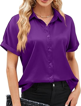Womens Button Down Tshirt Basic V Neck Solid Color Daily Wear Tee Casual Tops Short Sleeve Lightweigh Blouse
