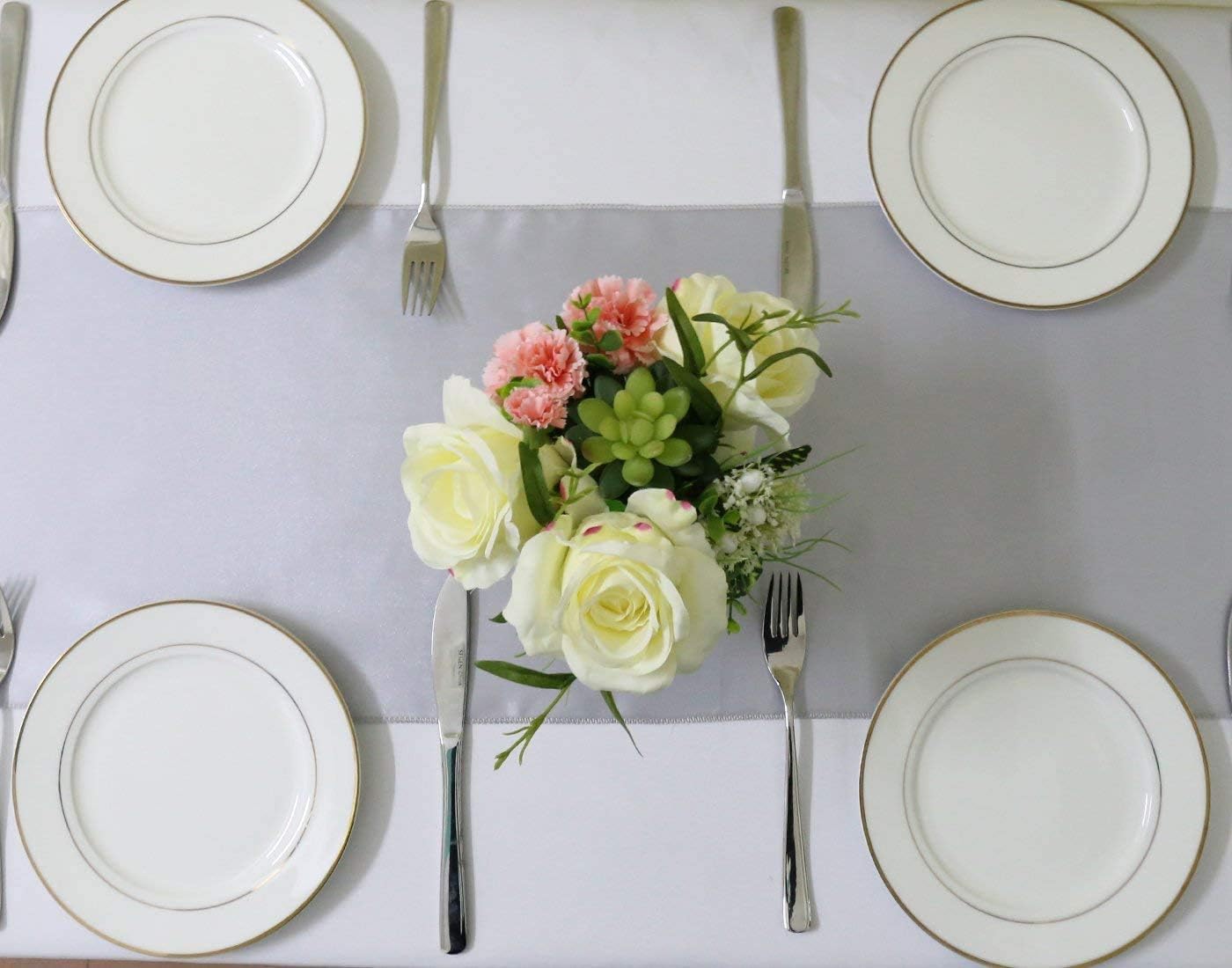 Satin Table Runner for Wedding Banquet Decoration Pack of 1,5,10,20 (Silver, 20)