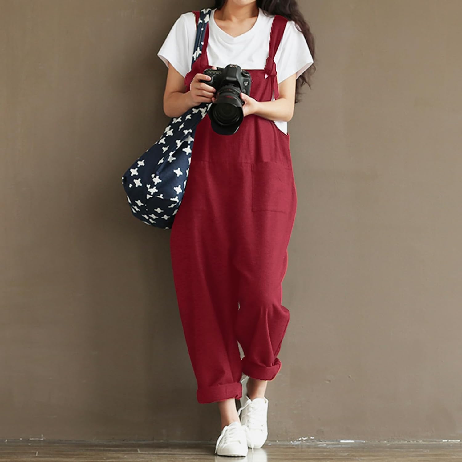 Lncropo Women's Plus Size Overalls Wide Leg Loose Baggy Jumpsuit Rompers - Image 3