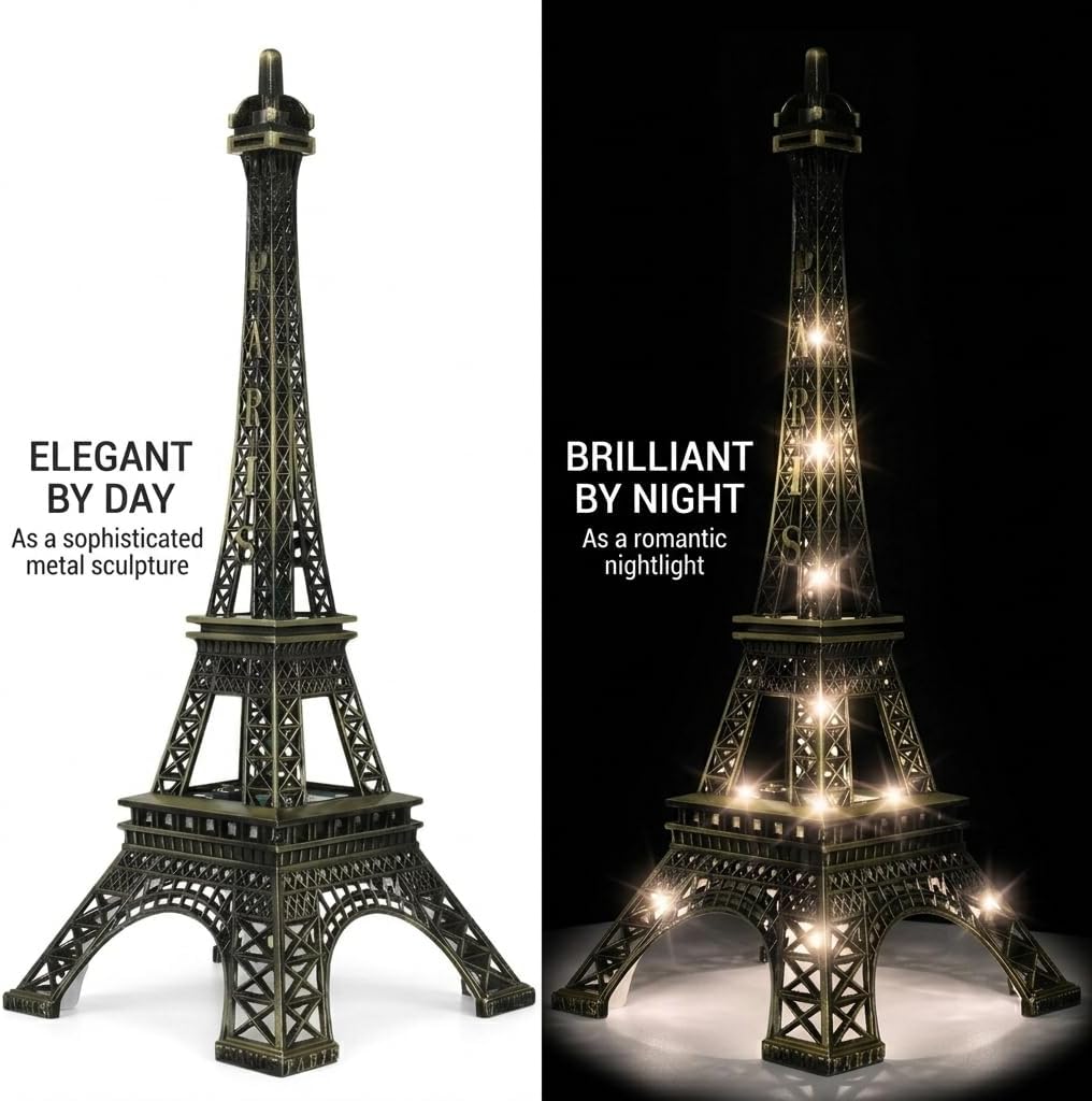 LED Eiffel Tower Lamp, 10inch Romance Eiffel Tower, LED Light Up Eiffel Tower Nightlight （Powered by 3 AA Batteries, Not Included