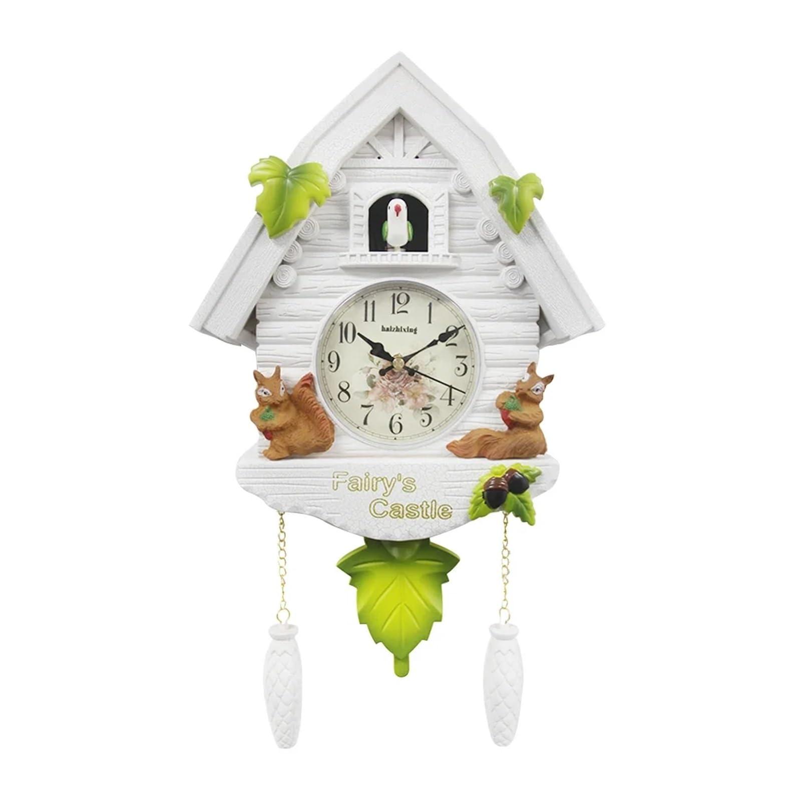 YUPLIODSX Cuckoo Clock Wall Clock Bird Time Alarm Clocks Watch Decorations for Kids Living Room(White-squirrel)