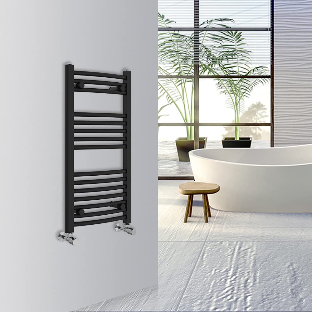 Warmehaus Black Curved Bathroom Heated Towel Rail Warmer Radiator Central Heating 800X400mm