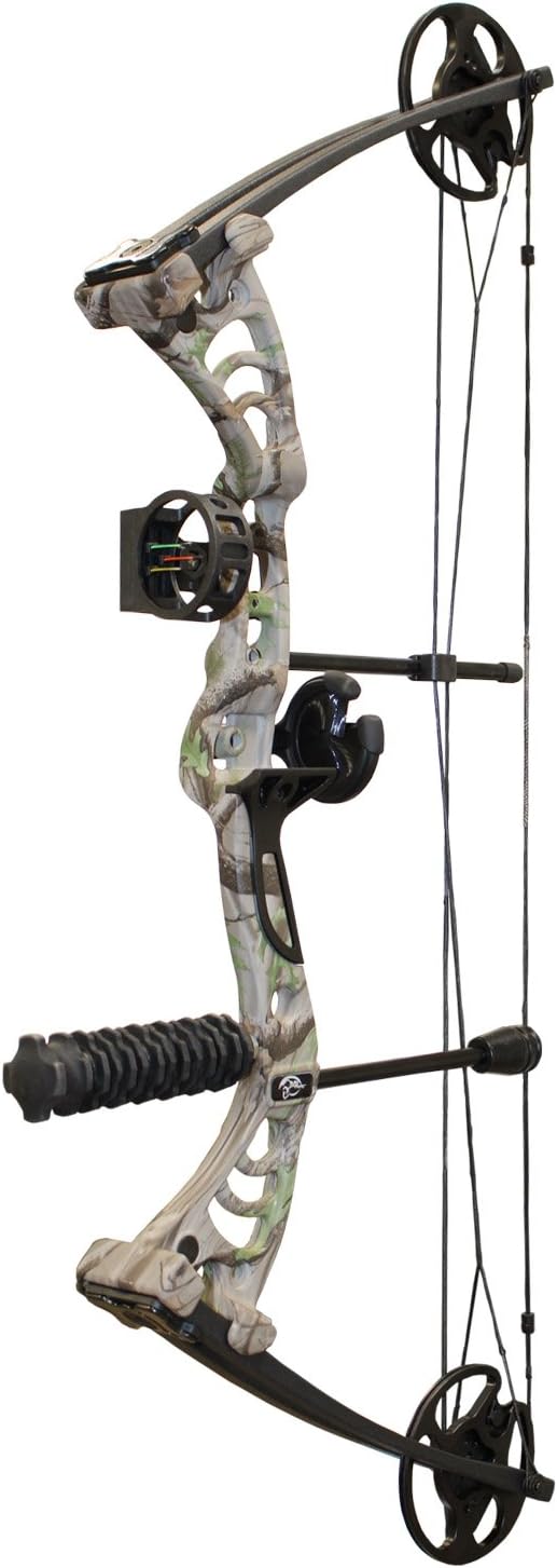 Electropolis Composite arch made up of Hellbow Aurora adjustable 30-55 LBS pulleys and an aperture of 19 to 29". For right-handed ones, camouflage color with multiple accessories.