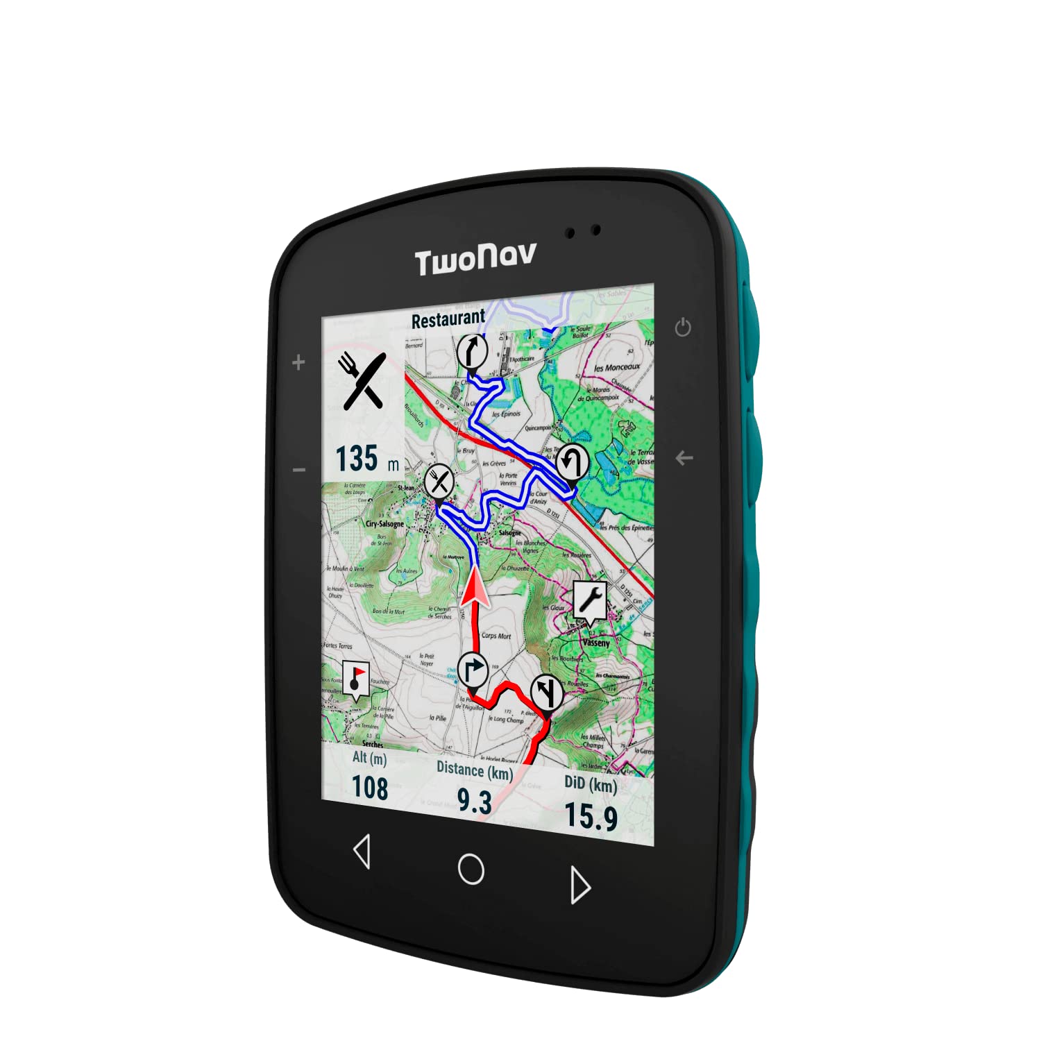 TwoNavTerra Sports GPS with 3.7 Inch Widescreen Display for Mountain, Hiking, Mountain Biking, with Maps Included, Turquoise