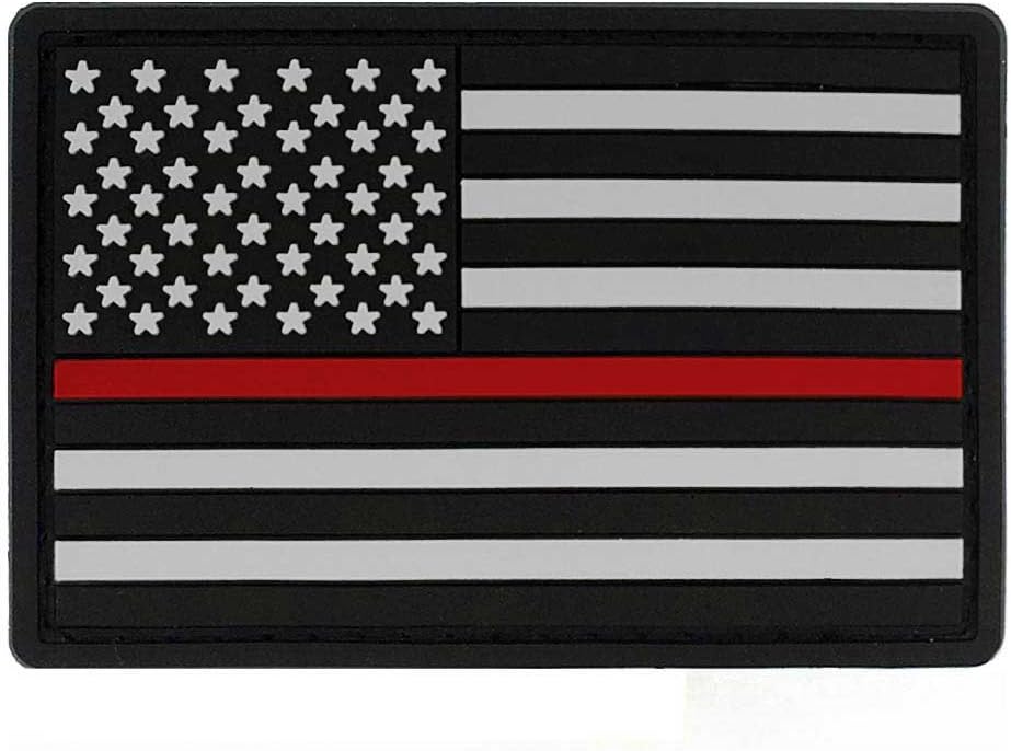 Thin Red Line American Flag PVC Patch with Hook & Loop - USA Military Uniform Tactical Jacket Milsim Hats - 3" x 2".