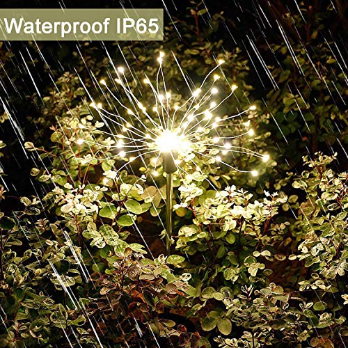 2 Pack Solar Garden Lights, 120 Led Solar Firework Lights Outdoor, Decorative Stake String Lights For Walkway Backyard Pathway Patio Christmas Wedding Party (2, Warm White) #TOP3