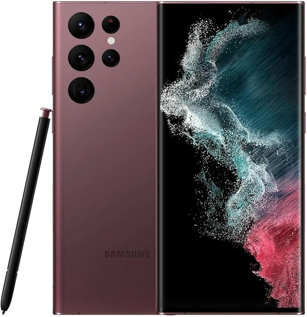 Samsung Galaxy S22 Ultra Smartphone, Factory Unlocked Android Cell Phone, 256GB, 8K Camera & Video, Brightest Display, S Pen, Long Battery Life, Fast 4nm Processor, US Version, Burgundy (Renewed) 