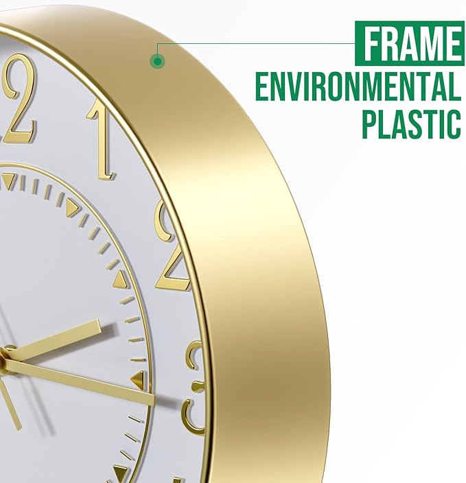 Reloj de Pared Moderno Analógico Silencioso 12 pulgadas Blanco-Dorado miniatura 4