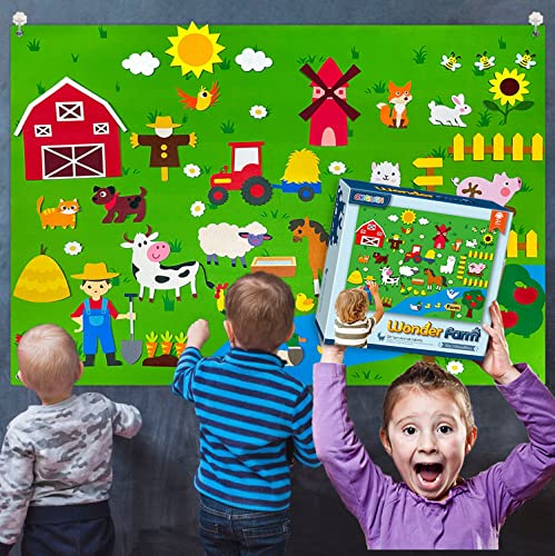 OKGIUGN 61 Pcs Farm Animals Story Felt Board, 3.6 Ft Farmhouse Themed Play Mat Wall Hanging Kit Toys, Birthday Gift for Toddlers Childrens - Image 2