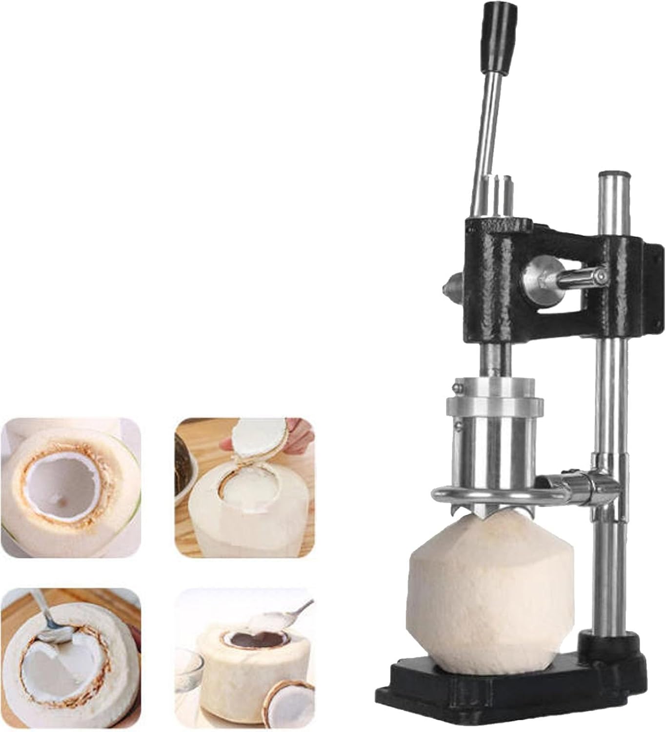 Coconut Opener Machine, Tool, Manual Hole Opening Machines, for Young, Tender, Hair, Commercial or Home use, Stable Base, Precision Pressure Head, Lever Press Effortless(Black)