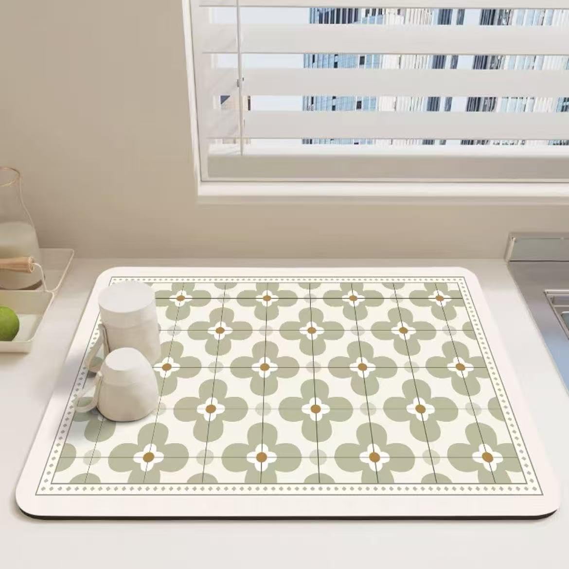 YINSMALLQI Ultra Absorbent Dish Drying Mat 20x16" - Non-Slip Rubber Back, Hide Stains Kitchen Countertop Mat for Dish Racks, Coffee Machines