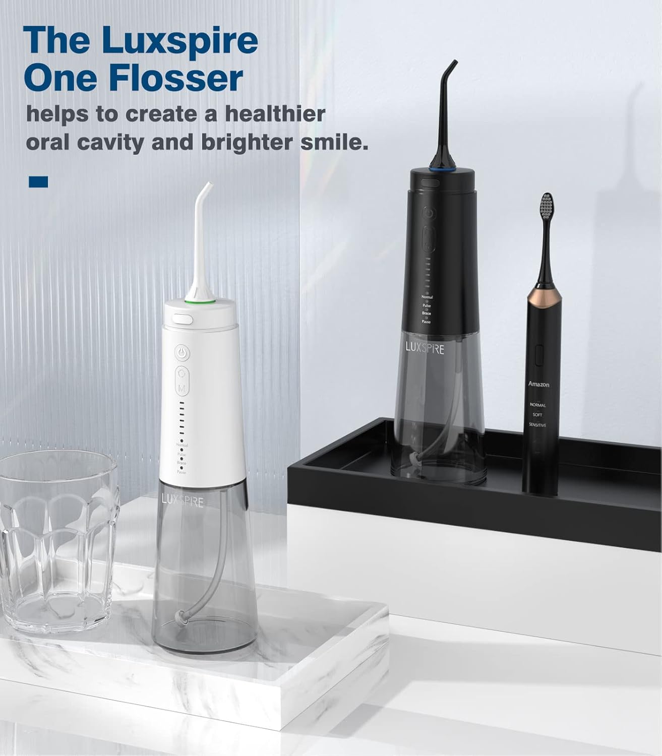 Luxspire Toothbrush Holder+Newest Cordless Water Flosser, Professional 4 Modes Portable Power Dental Flosser, Waterproof Oral Irrigator, USB Rechargeable Powerful Battery Life Teeth Cleaner : Health & Household