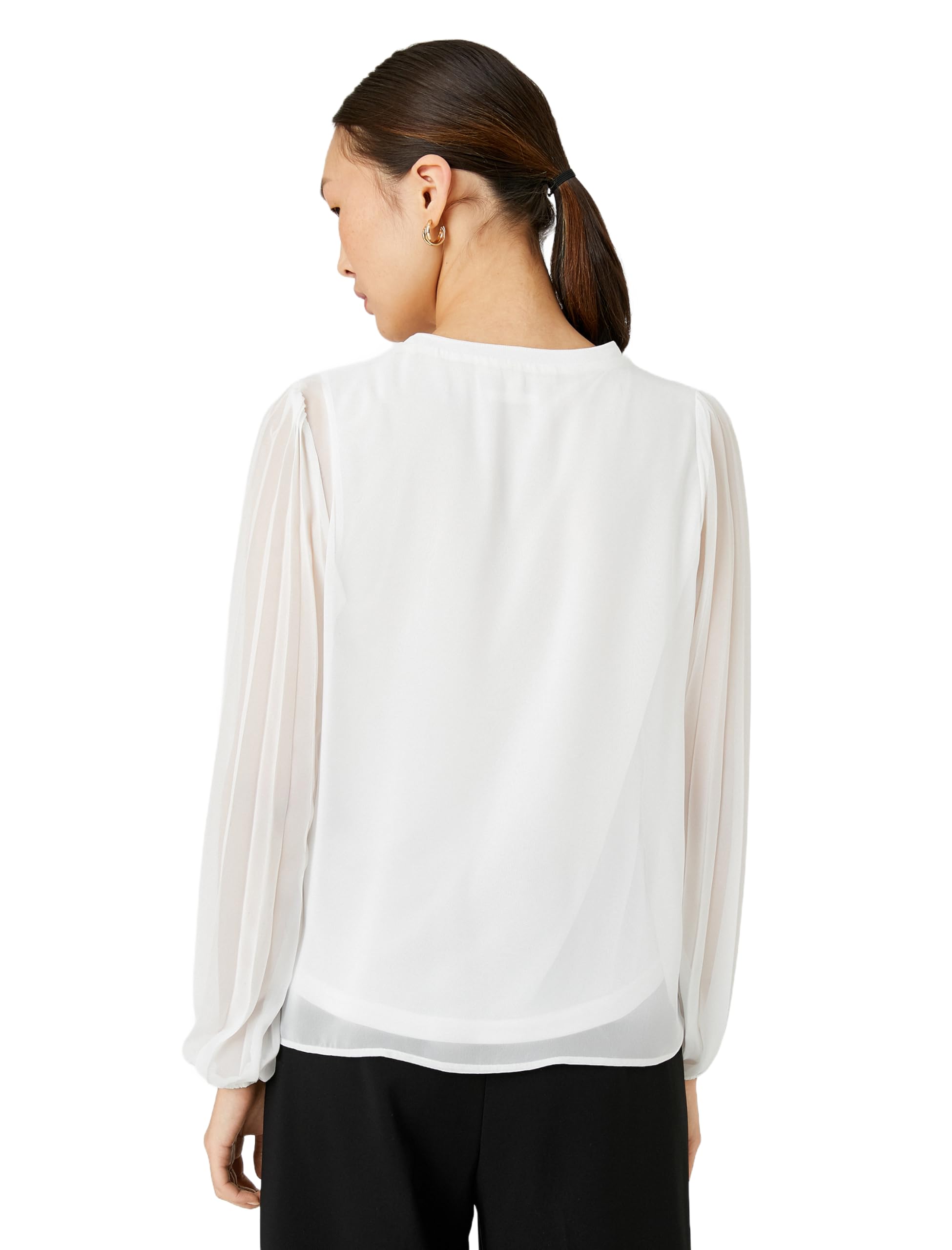 Koton Damen Pleated Sleeve Crew Neck Chiffon Blouse