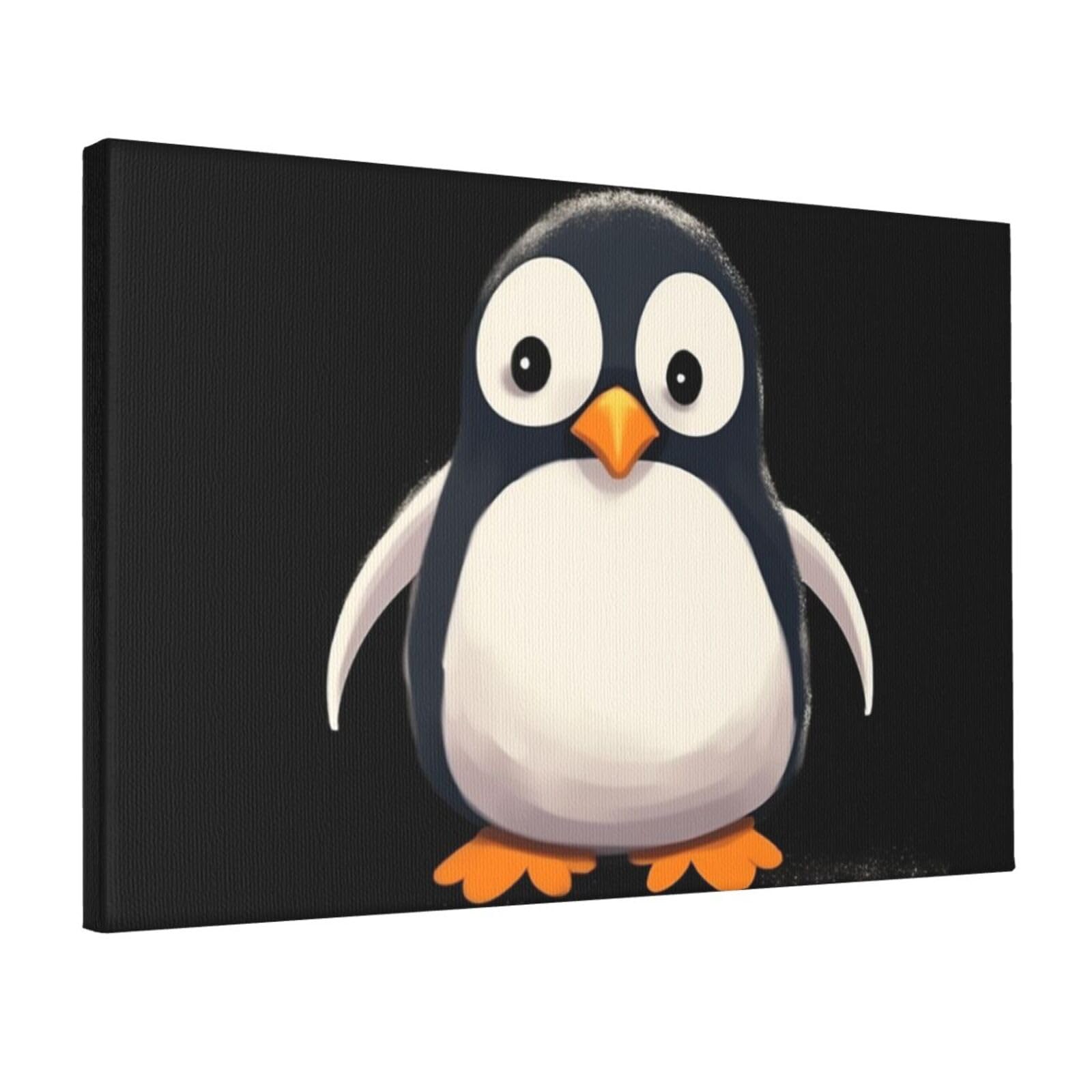 KLOPH Cute Penguin Canvas Wall Art for Living Room 12"x18" Modern Artwork Painting for Bathroom Hanging Canvas Prints Aesthetic Wallart for Bedroom Kitchen Office Wall Decor
