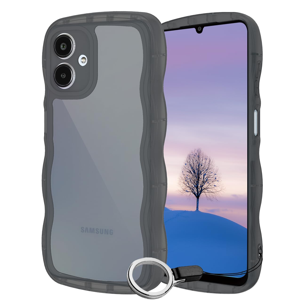Galaxy A25 5G ケース クリアブラック ウェーブ SC-53F SCG33 TPU波状のバンパー 透明 スマホケース かわいい うねうね アクオス ギャラクシーa25 SC-53F SCG33 ウェーブ デザイン 可愛い 韓国 女性用 薄型 人気 おしゃれ 耐衝撃 ストラップホール付き(ブラック)