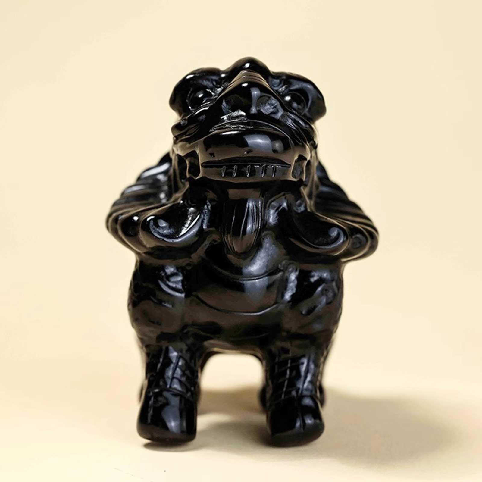 Statua Kylin in Ossidiana Nera, qilin Scultura Decorativa Feng Shui | Figurine Chi Lin in cristallo naturale lucidante per la decorazione dell'ufficio domestico, guarigione energetica