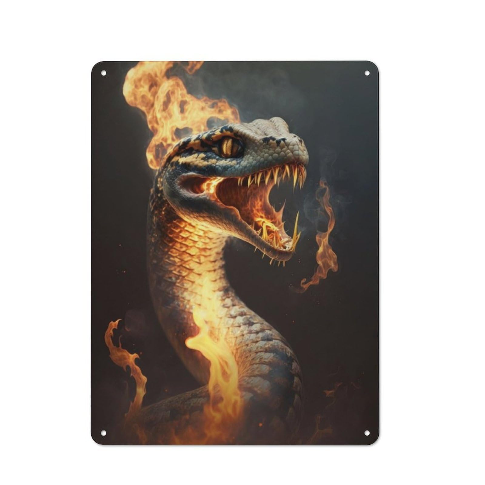 Junmoney Snake With Fire Tin Wall Plaque 40X30cm With For Café Or Home Bar, New-Space Wall Decor For Hospitality Decor Collectors