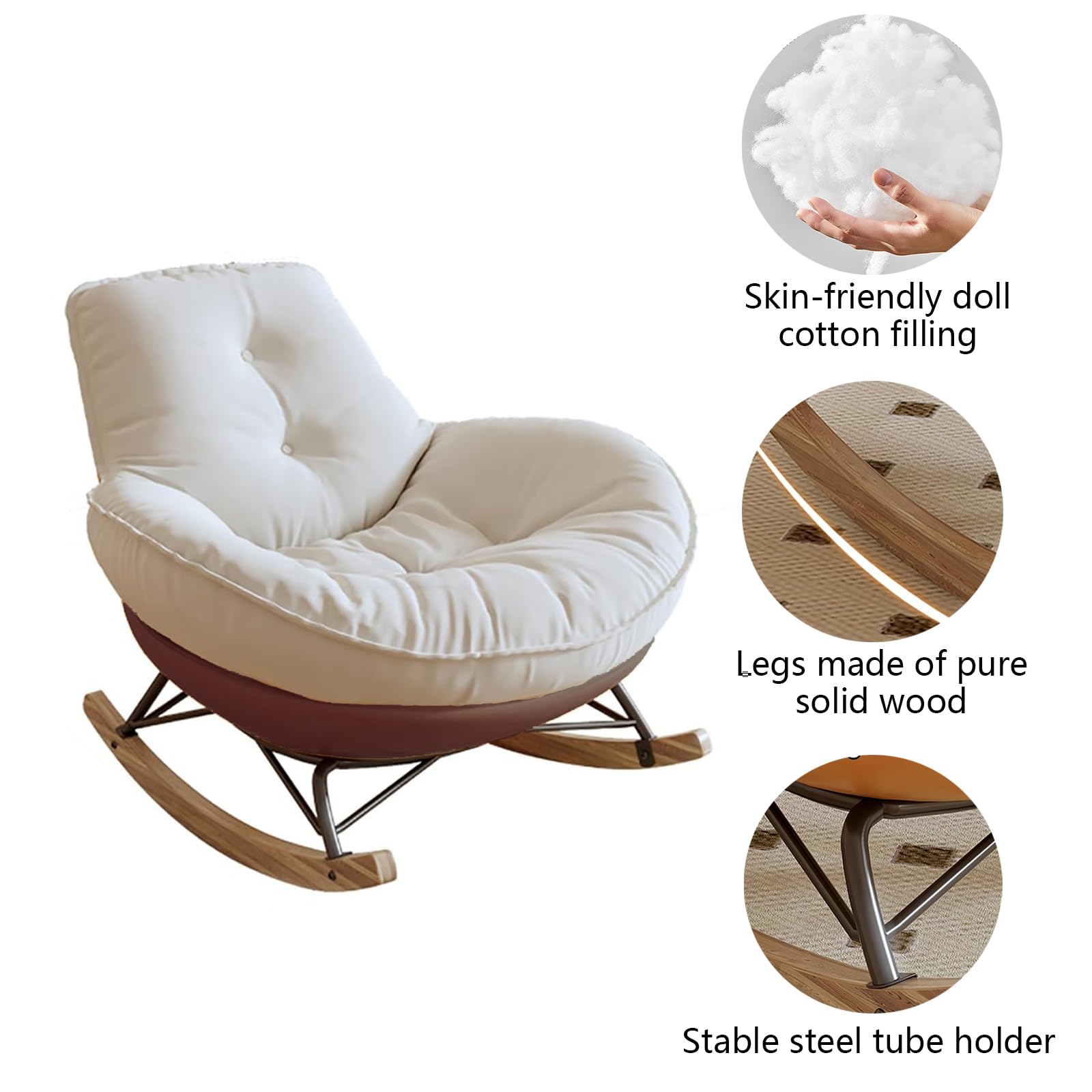 Mecedora, sillón balancín ergonómico, cojín extra grueso y respaldo, sillón moderno para salón y dormitorio, base de madera estable y marco de metal, resistente a las caídas