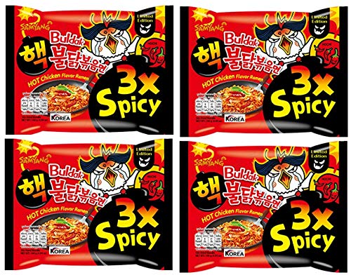 Sam Yang 3X Spicy Buldak Hot Chicken Flavour Instant Korean Noodles - 140Gm*4Pack (Pack of 4) (Imported)