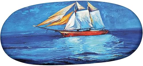 Miniatura 3 de Mantel ovalado ajustable, mantel náutico de poliéster elástico, diseño de barco de vela en horizonte, estampado de arte impresionista, se adapta a