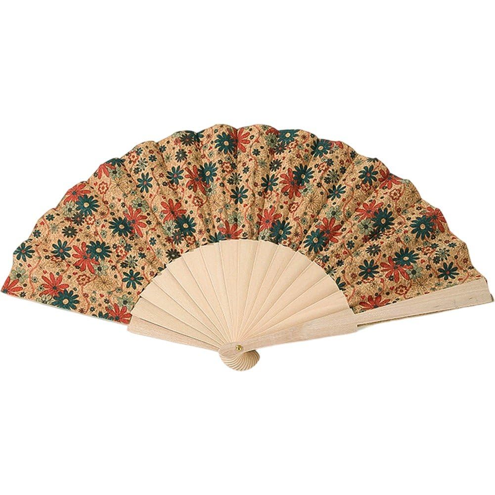 Dinntty Wooden Folding Fans Handheld Vintage Wood Hand Fan Cork Fan Foldable Chinese Wood Flower Fans for Women Wedding Favors Baby Shower Party Gift