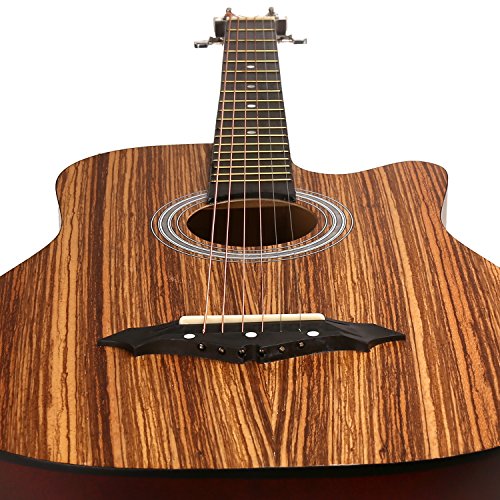 Monoprice 6 String Acoustic Guitar Right-Handed - Solid Spruce Top, Dreadnought, With Built-in Pickup, Gig Bag & Accessories