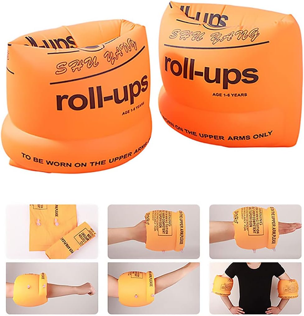 YMLHOME Swim Arm Bands Inflatable Swimming Arm Float Rings Floater Sleeves Roll Up Arm Floaties for Kids and Adults, Pack of 4 (Orange) : Toys & Games