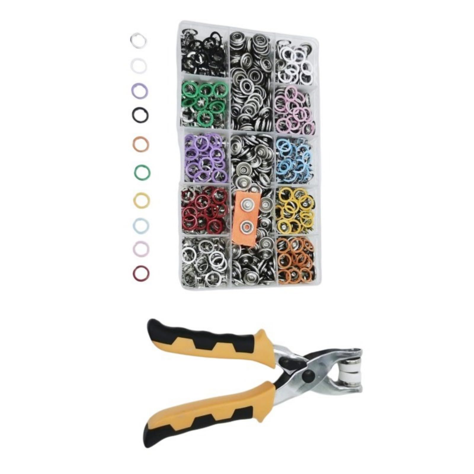 Beimus 200set 11mm Metal Button Fasteners with Tool Plier for Clothing Shoes Bags Craft Projects Garments and Accessories Hollow Fasteners