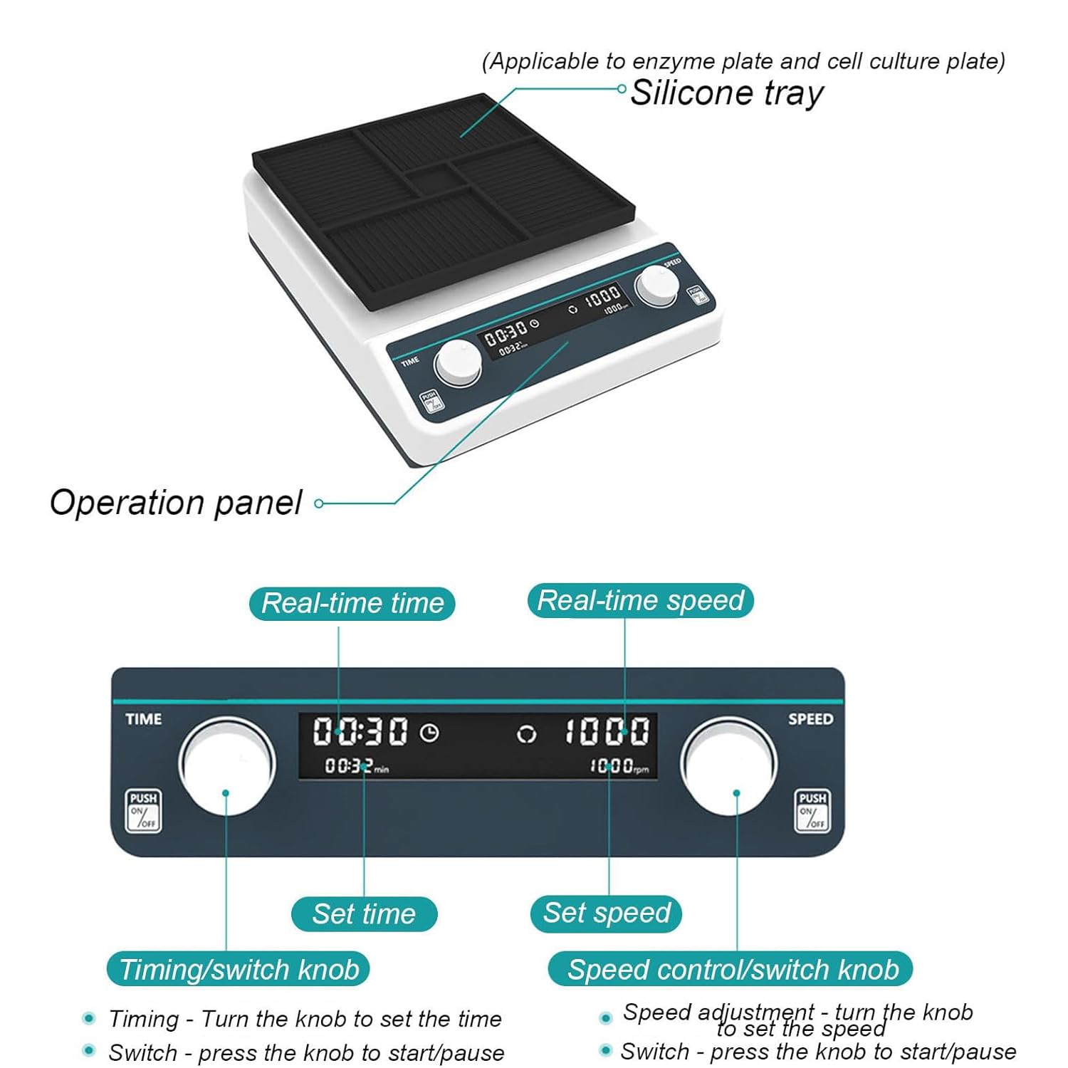 VM-600 Mikroplatten-Schüttler, Lab Digital Multiwell Plate Oszillator Für Elisa-Platten/Gewebekulturplatten *4, 500-1200 U/min/1 Min-8 H, Zum Mischen Von Lösungen Durch Schütteln